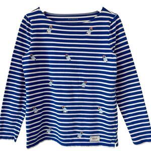 Talbots Stripe Blue Top Nautical Embroidered Frenchie 100% Cotton Preppy Small